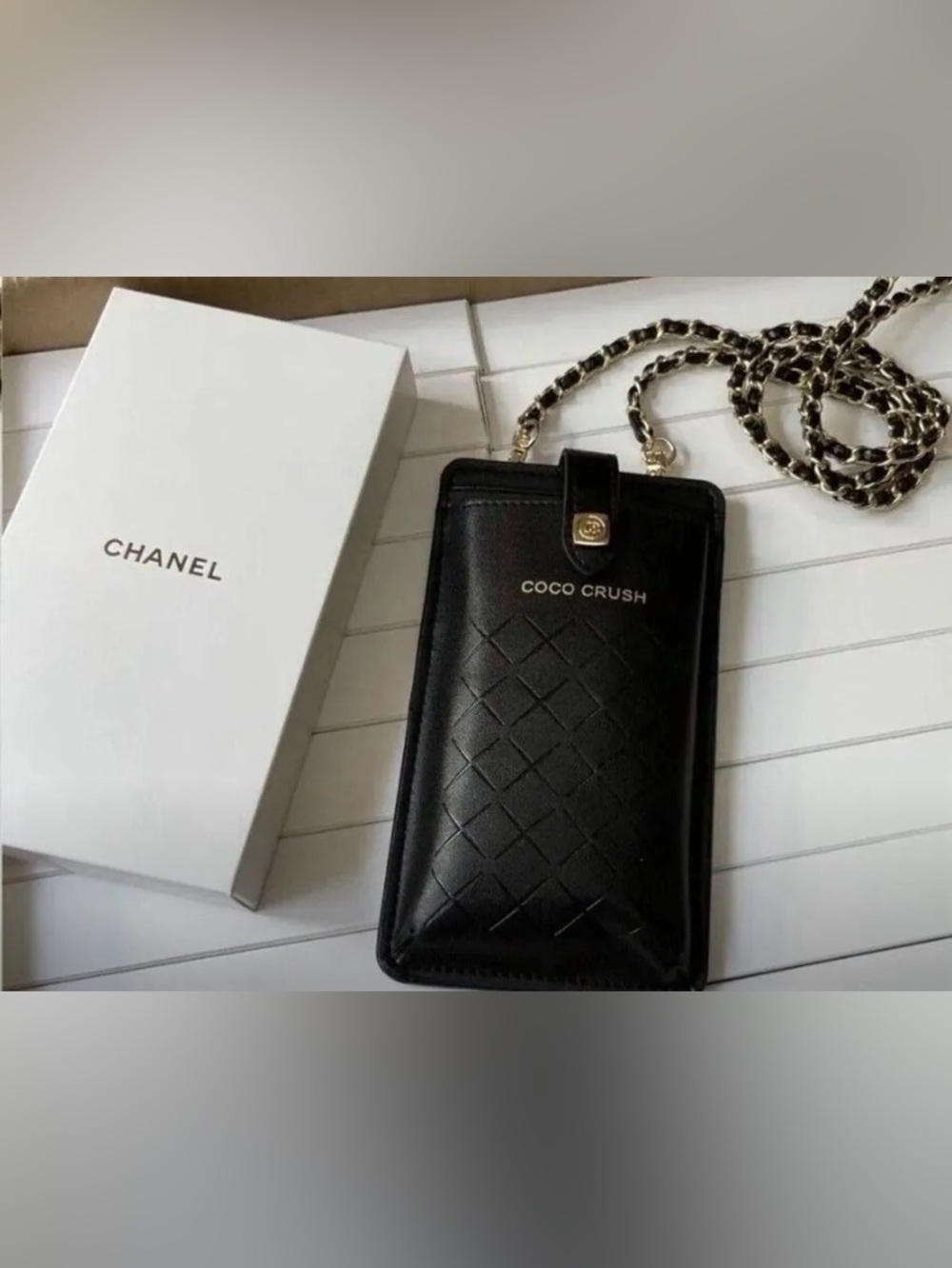 COCO CRUSH Black Quilted Chain Phone Pouch